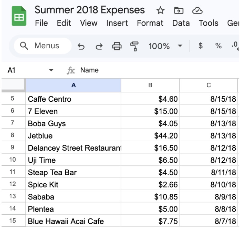 image of spreadsheet